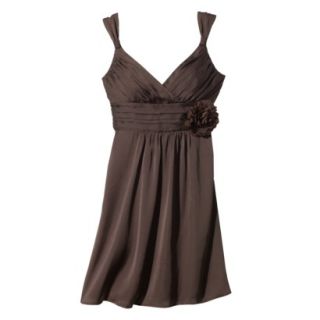 TEVOLIO Womens Satin V Neck Dress with Removable Flower   Spanish Brown   4