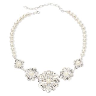 Vieste Crystal & Simulated Pearl Flower Necklace, White