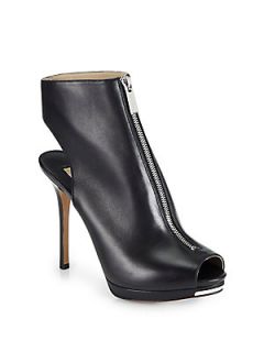 Michael Kors Brynn Leather Platform Ankle Boots   Black