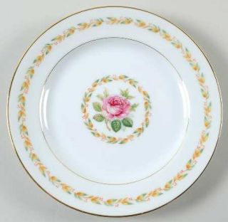 Mikado Laurel Salad Plate, Fine China Dinnerware   Center Pink Rose    Green & G