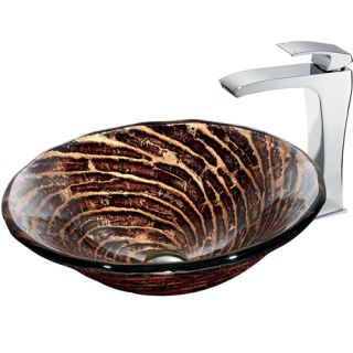 Vigo Industries VGT184 Bathroom Sink, Chocolate Caramel Swirl Glass Vessel Sink amp; Faucet Set Chrome