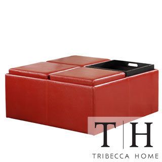 Tribecca Home Charlotte Red Faux Leather Storage Ottoman