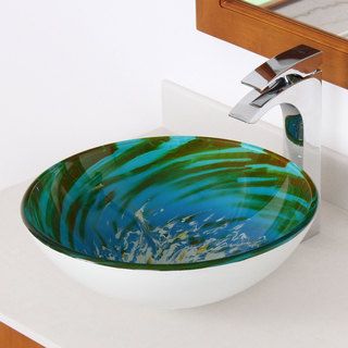 Elite 1405 Blue/ Green Modern Tempered Glass Vessel Sink