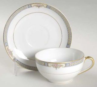 Noritake Basel, The Flat Cup & Saucer Set, Fine China Dinnerware   Blue & Yellow