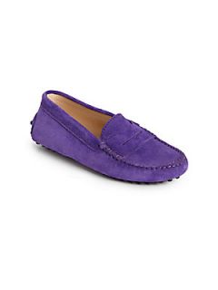 Tods Girls Suede Driver Penny Loafers   Purple