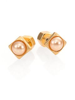 Marc by Marc Jacobs Pearl Bead Pyramid Studs   Gold