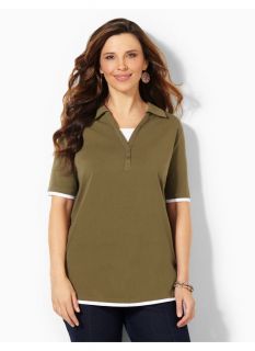 Catherines Plus Size Suprema Johnny Collar Polo   Womens Size 0X, Ivy Green