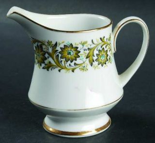 Noritake Tarantella Creamer, Fine China Dinnerware   Green Flowers Outlined In B