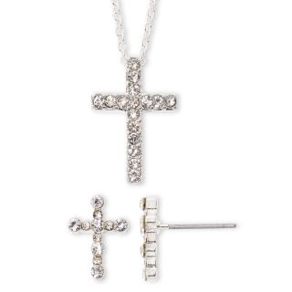 Vieste Pavé Crystal Cross Necklace & Earrings Set, Clear