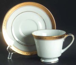 Noritake Crestwood Gold Footed Cup & Saucer Set, Fine China Dinnerware   Gold Ba