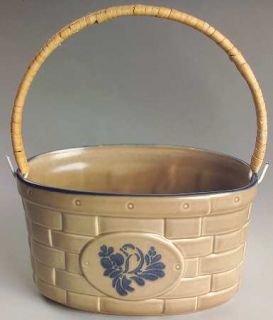Pfaltzgraff Folk Art Medium Basket with Handle, Fine China Dinnerware   Blue Flo
