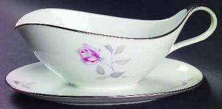 Bavarian Crest Pink Rose Gravy Boat with Attached Underplate, Fine China Dinnerw