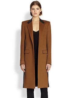 Reed Krakoff Leather Trimmed Cashmere & Wool Coat   Vicuna
