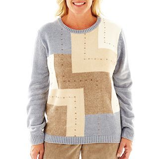 Alfred Dunner Ice Queen Long Sleeve Colorblock Sweater   Plus, Blue, Womens