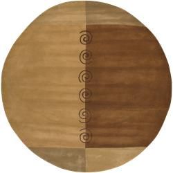 Hand tufted Contemporary Brown Tabuke Wool Abstract Rug (79 Round)