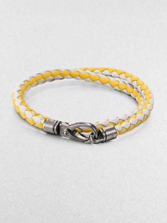 Tods Leather Double Wrap Bracelet   Yellow Grey