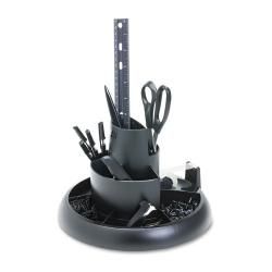 Rubbermaid Black 3 tier Rotary Desk Organizer With Supplies (Black Design type Rotary Finish Plastic Three tiered tower stores items of varying heights Includes built in tape dispenser Base swivels for easy access  8 compartments Color Black Design typ