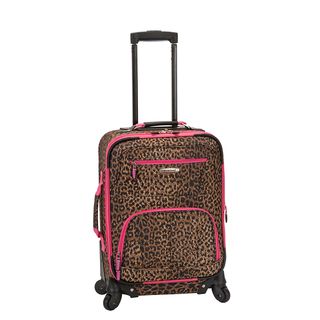 Rockland Deluxe Pink Leopard 20 inch Expandable Carry on Spinner Upright