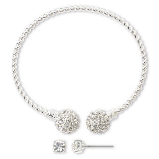 Vieste Silver Tone Crystal Cuff Bracelet & Stud Earrings Set, Clear
