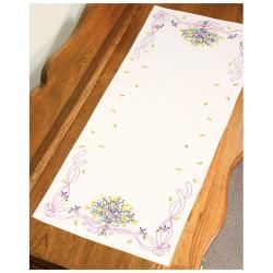 Violets Nosegay Dresser Scarf Stamped Embroidery 14x39