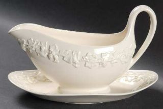 Wedgwood Cream Color On Cream Color (Plain Edge) Gravy Boat with Attached Underp