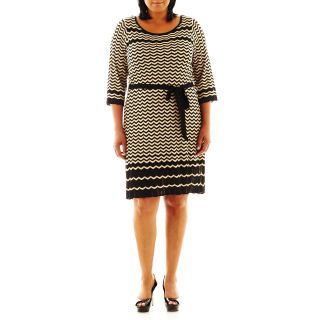 Danny & Nicole Chevron Print Sweater Dress   Plus, Taupe/blk