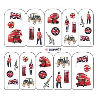 1x10PCS Retro British Style Cartoon Pattern Water Transfer Print Nail Art Sticker Decal