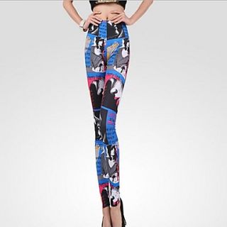 Stylish People Head Graffiti Highly Elastic Leggings Ninth Pants