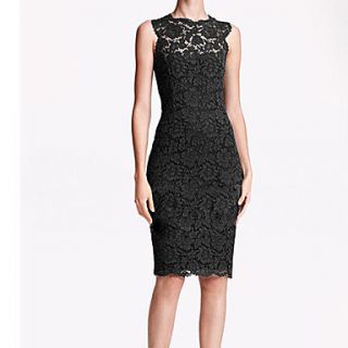 Womens Lace O Neck Embroidery Sleeveless Dress