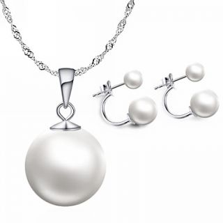 Amazing Sterling Silver With Imitation Pearl Wedding Bridal Jewelry Set(Including Necklace,Earrings)