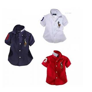 Boys Turn down Collar Short Sleeve Shirt Red, Blue, White Color 100% Cotton