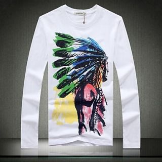 Mens 2014 Spring New Brand Long Sleeve Print T shirt