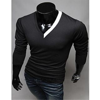 Spring Mens V neck Long Sleeved T Shirt Slim Stretch Bottoming Shirt