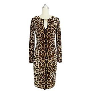 Womens Sexy Leopard Print Long Sleeve V neck Dress
