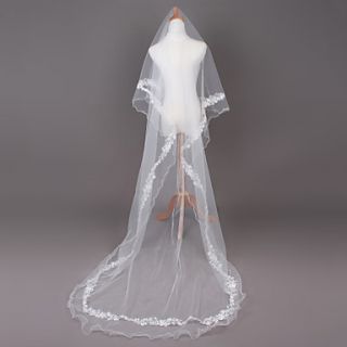 One Tier Cathedral Wedding Veil With Applique