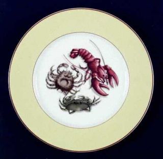 Mottahedeh Fruits Of The Sea Dinner Plate, Fine China Dinnerware   Yellow Band,