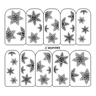 1x10PCS Snowflake BlackWhite Pattern Water Transfer Print Nail Art Sticker Decal