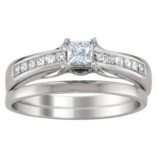 14K White Gold 5/8ctw Princess cut Diamond Bridal Set (HI, I1) Size 7.5