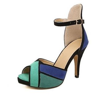 Suede Womens Stiletto Heel Peep Toe Pumps Sandals with Buckle Casual Shoes