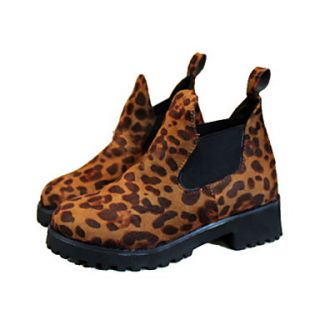 Faux Leather Womens Low Heel Fashion Ankle Boots With Animal Print(More Colors)