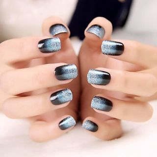 24PCS ABS Glitter Blue Full Cover Finger Nail Art Tips