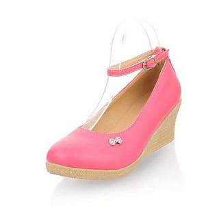 Faux Leather Womens Wedge Heel Platform Pumps Heels with Bowknot Shoes(More Colors)