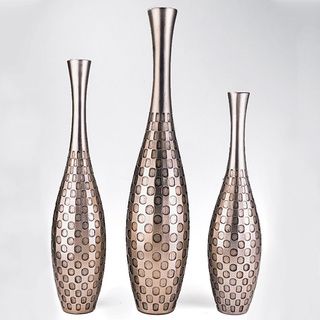 Silvertone Polka Dot Embossed 3 piece Vase Set