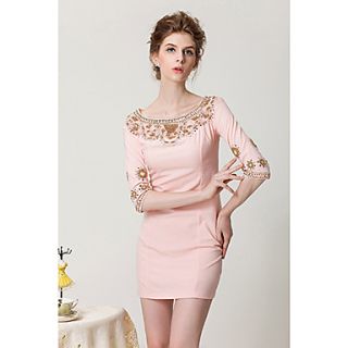Womens Elegant Embroidery And Nail Bead Slim Fit Dress