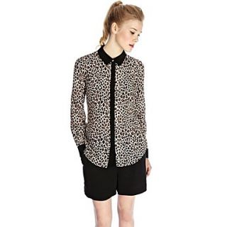 Womens Spring Leopard Print Tip Collar Fashion Shirt