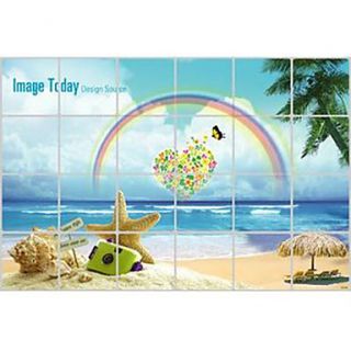 Landscape Beach Rainbow Kitchen Oil Proofing Extra Large Decorative Wall Stickers