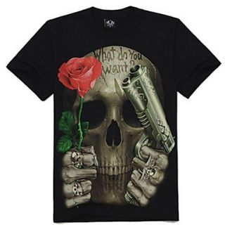 Mens 3D Skull Rose Print Short Sleeve T shirt