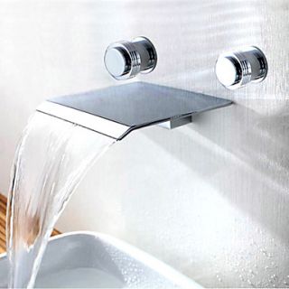 Two Handles Contemporary Widespread Waterfall Bathroom Sink Faucet (Wall Mount)