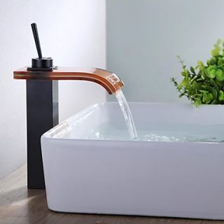 Antique Oil Rubbed Bronze Glass Waterfall Glass Spout One Hole Single Handle Bathroom Sink Faucet