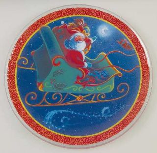 Gorham Santa 14 Round Platter   Fused Glass, Red Band, Santa,No Trim